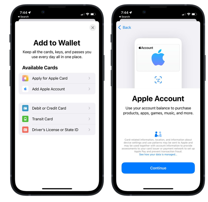 平南苹果手机维修分享iOS 15.5钱包App如何添加 Apple 账户 